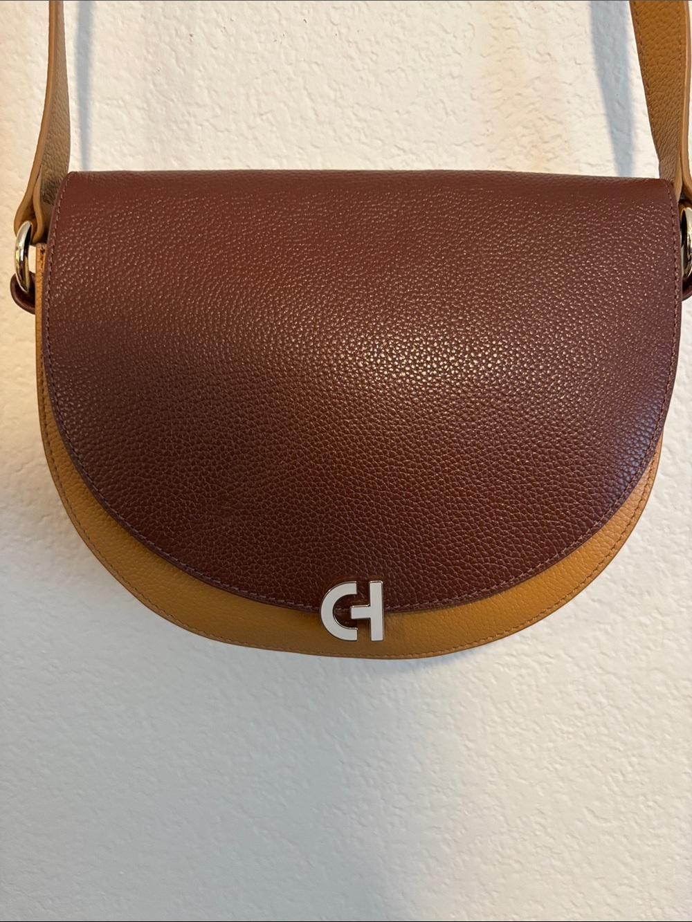 Cole Haan Brown & Tan Leather Crossbody Saddle Bag - Picture 2 of 5